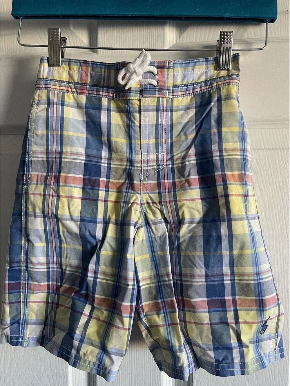 Ralph Lauren Swim Trunks Shorts Boys Youth POLO  Blue Plaid Lined Size 7
